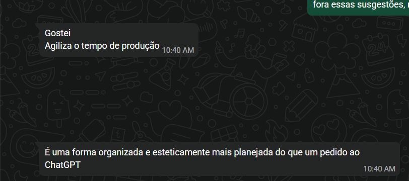 Feedback real dizendo que o LOUMI agiliza o tempo de produção e é mais planejado que um pedido ao ChatGPT